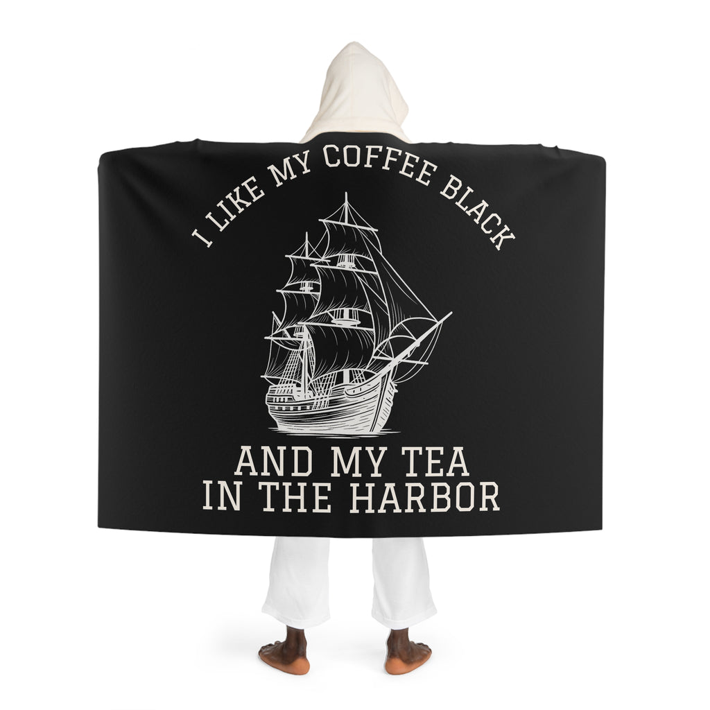 Tea in the Harbor Sherpa Blanket Black | Perfect for Snuggling, Gift for Home Decor, Movie Night Essential, Warmth for Winter, Relaxing Evenings
