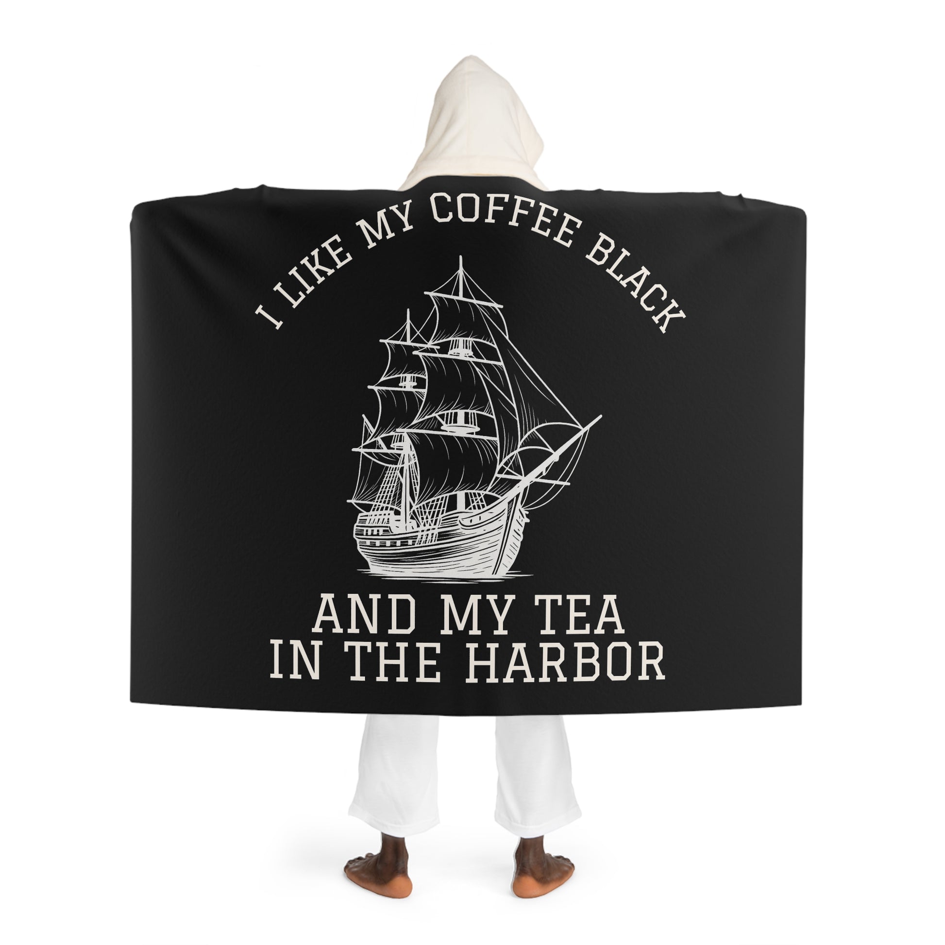 Tea in the Harbor Sherpa Blanket Black | Perfect for Snuggling, Gift for Home Decor, Movie Night Essential, Warmth for Winter, Relaxing Evenings