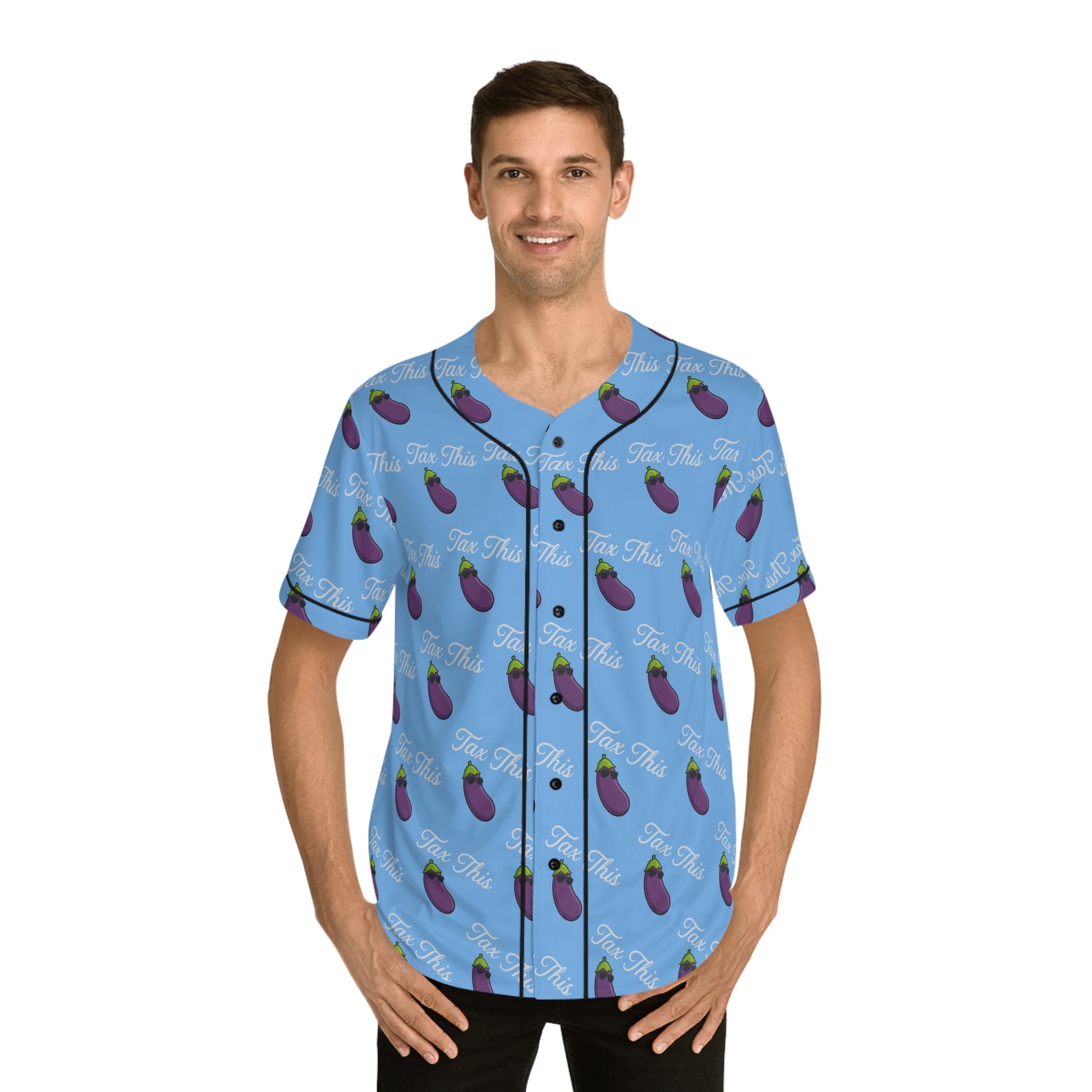 Tax This Men's Baseball Jersey, Funny Eggplant Tee, Casual Summer Shirt, Great for Gifting, Perfect for Parties or BBQs