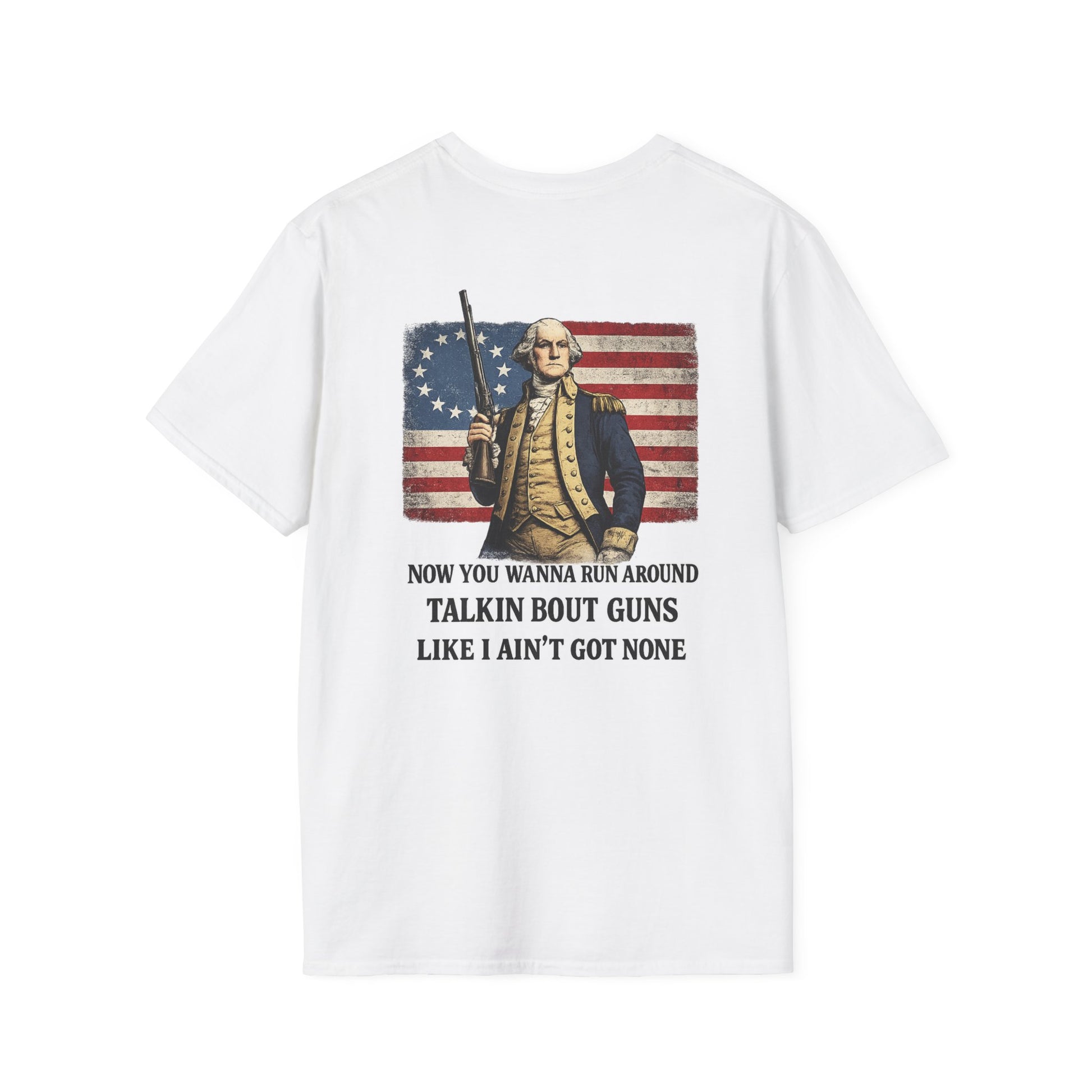 Patriotic George Washington T‑Shirt - "Talkin' Bout Guns" Vintage Flag Tee