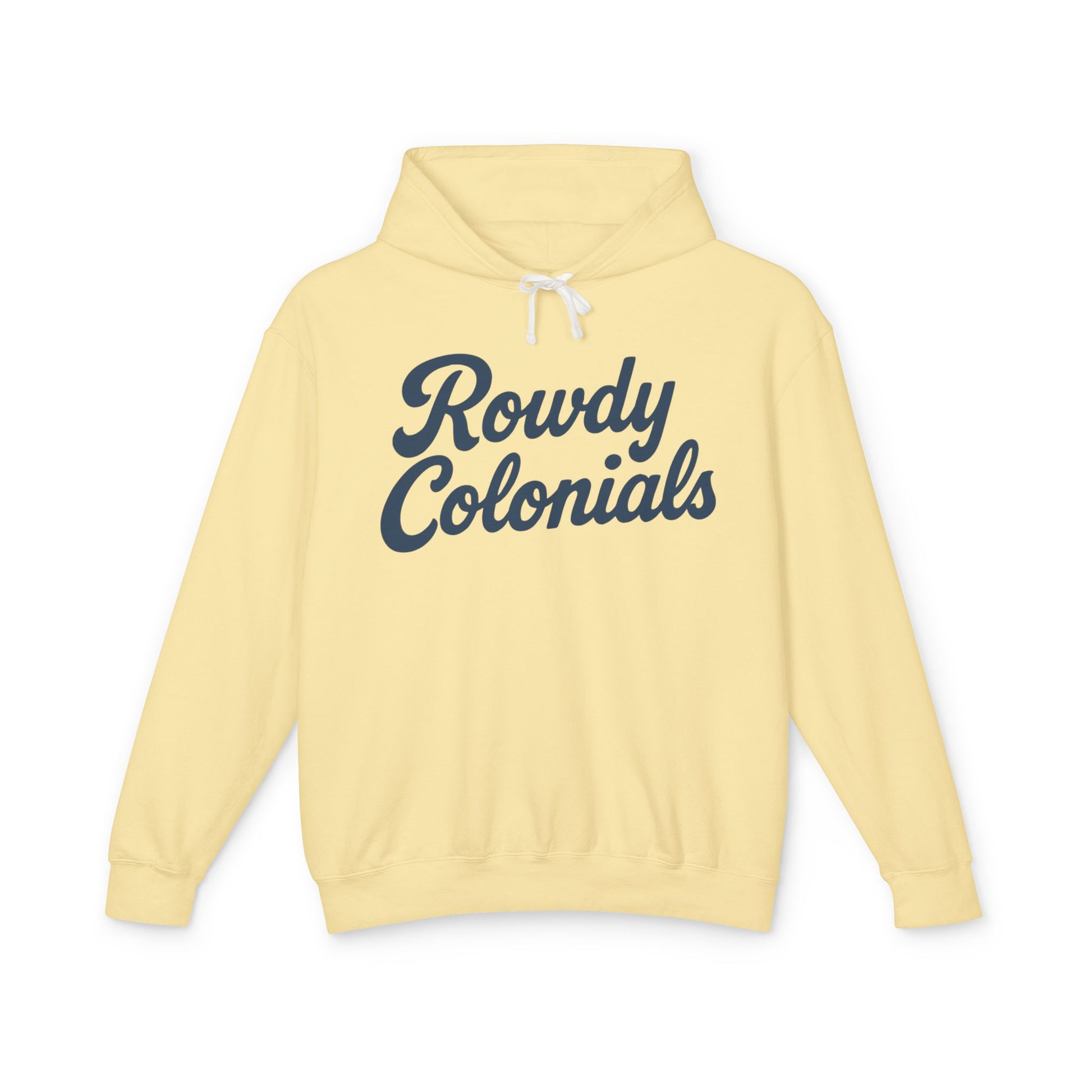 Rowdy Colonials Hoodie — Vintage Script Lightweight Hooded Sweatshirt
