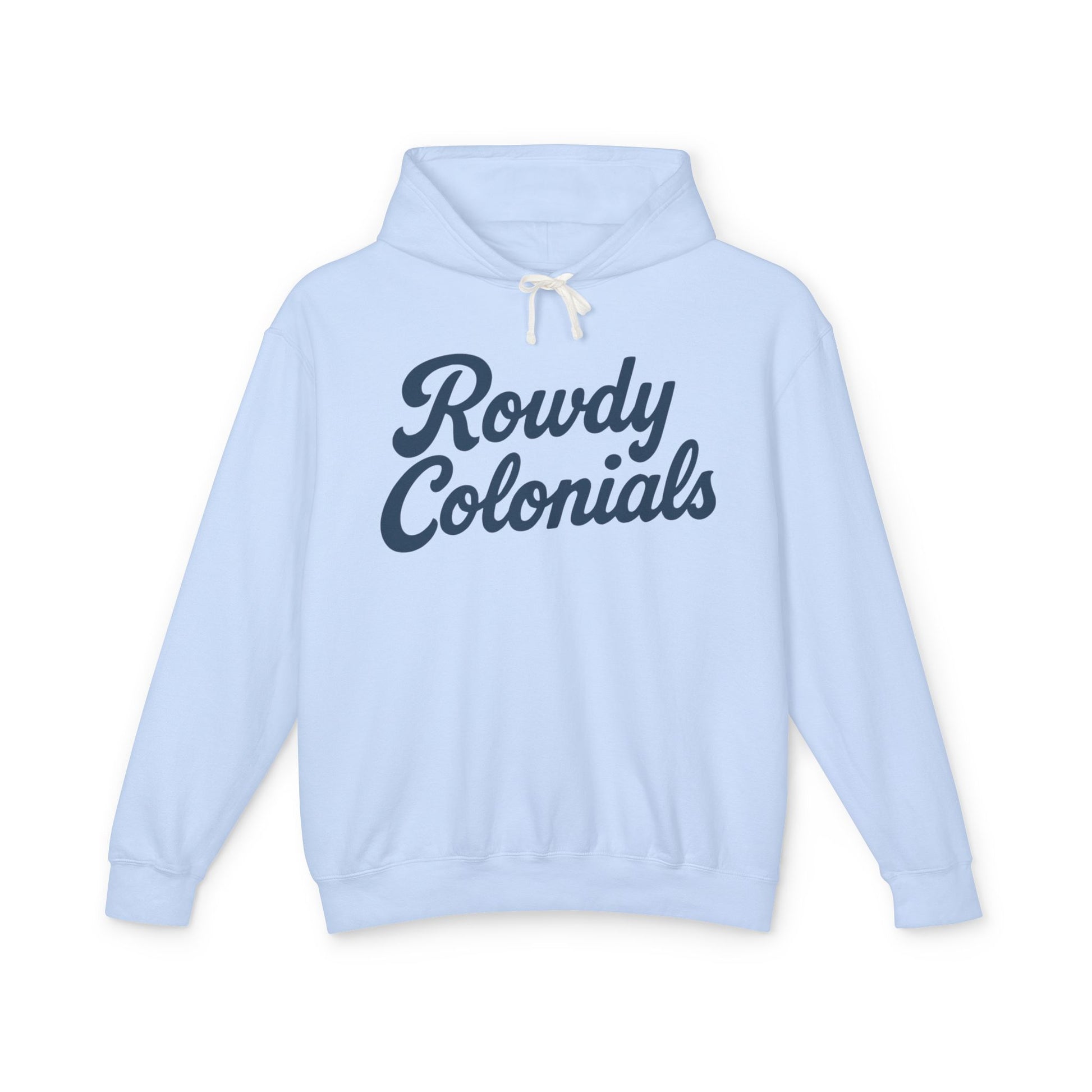 Rowdy Colonials Hoodie — Vintage Script Lightweight Hooded Sweatshirt